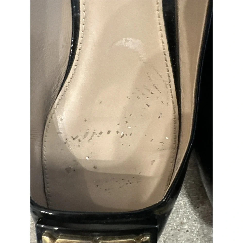 Tory Burch Heels Black Size 9M Patent Leather Gigi Block Pumps Gold Round Toe